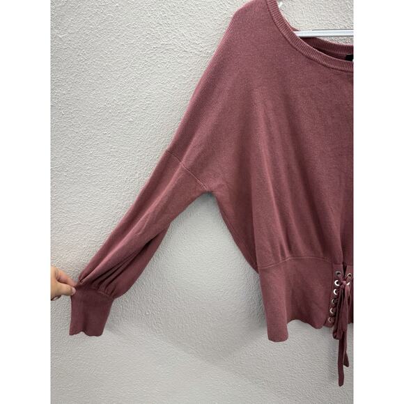 Express Womens Sweater Shirt Size Large Pink Long Sleeve Tie Detail Waist - Picture 2 of 10